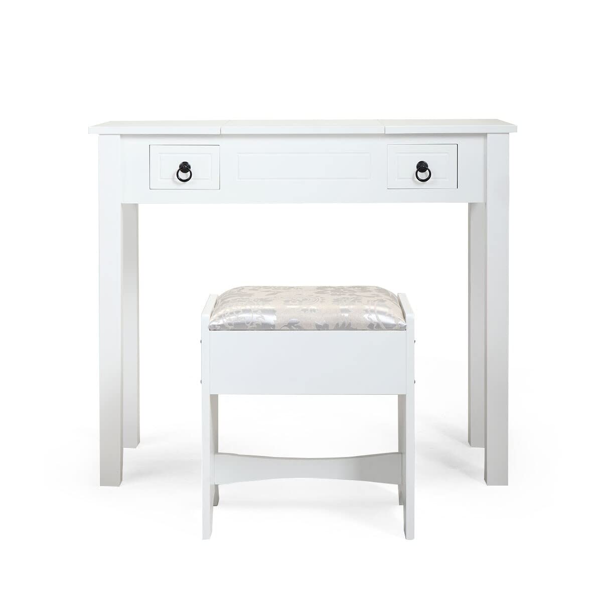 Modern White Vanity Set with Flip Top Mirror & Storage Organizers - Contemporary Wood Makeup Table with Hidden Compartments - Perfect for Bedroom, Bathroom & Dressing Room Organization
