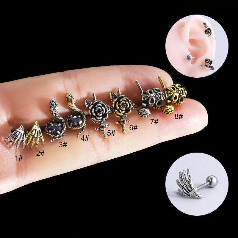20G Surgical Steel Cartilage Skull Earrings for Tragus, Helix, and Conch Piercings | Hypoallergenic Body Jewelry for Men & Women | Perfect for Gothic, Punk, and Alternative Fashion Styles