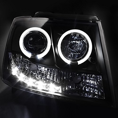 AKKON Black Halo Projector Headlights & LED C-Tube DRL Tail Lights for 2007-2014 Chevy Tahoe Suburban 1500 - High Performance Lighting Upgrade for Off-Road & Night Driving