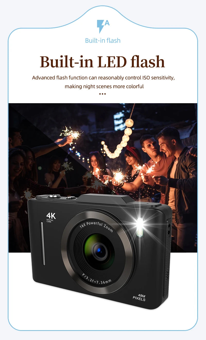 200W Lens Digital Camera - High Resolution Compact Camera for Photography, Vlogging & Travel - Perfect for Beginners, Content Creators & Outdoor Adventures