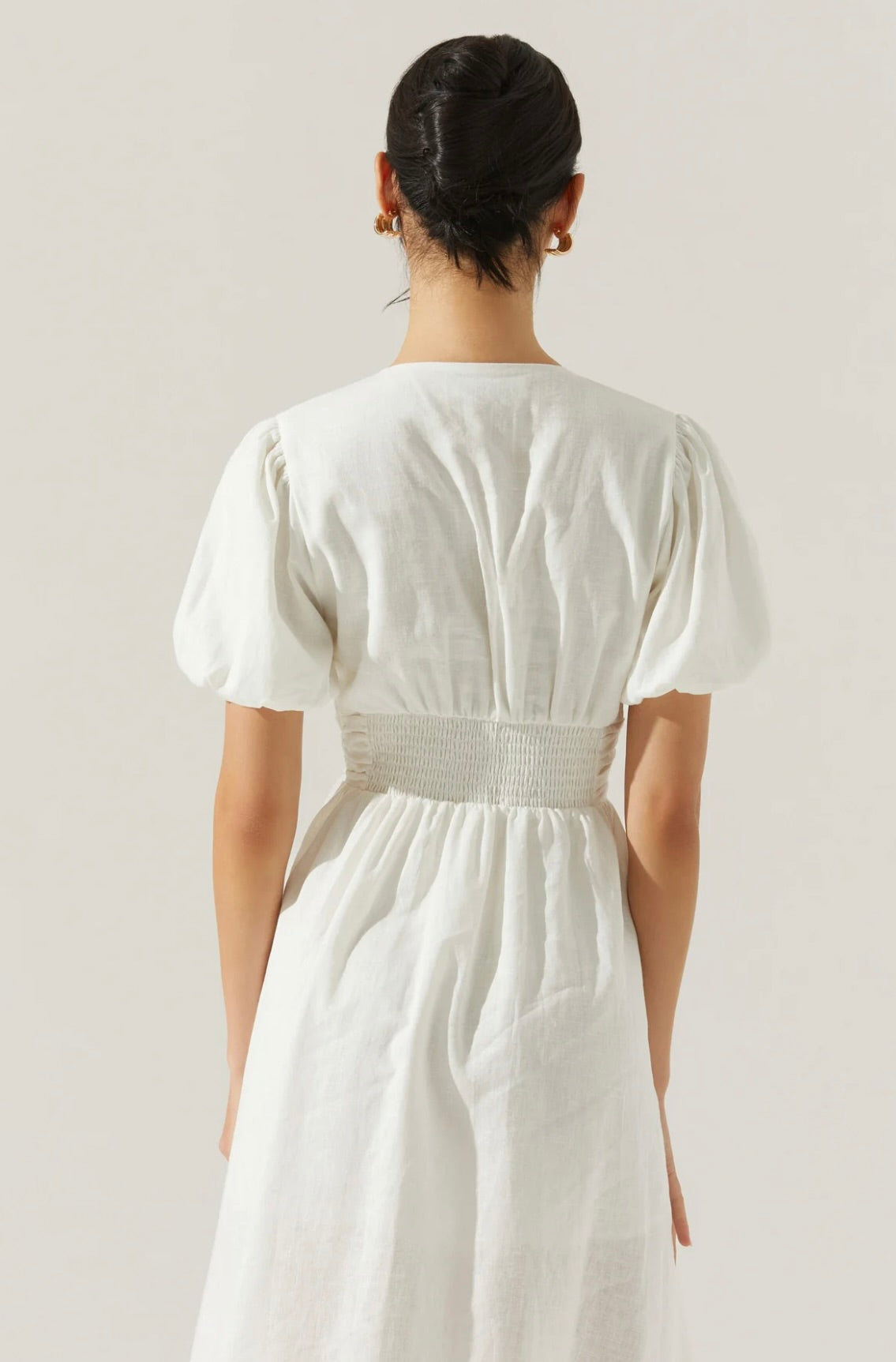 Elegant Citrine Linen Bow Front Midi Dress for Women - Summer Casual & Wedding Guest Outfit - Perfect for Beach Vacations, Garden Parties & Date Nights