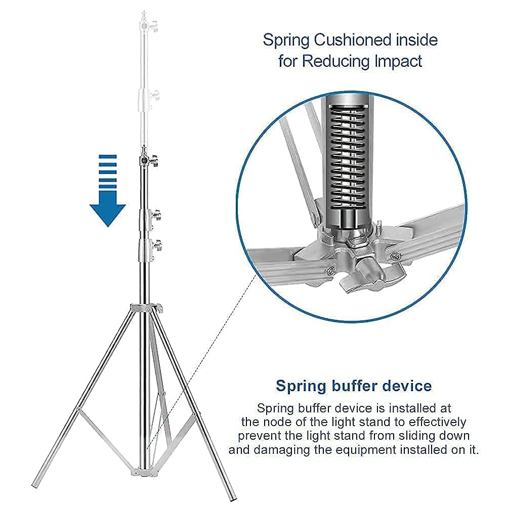 Professional Heavy Duty 9.5ft Stainless Steel Video Lighting Stand with Spring Cushion - 2 Pack Photography Tripod for Studio, YouTube, TikTok & Live Streaming