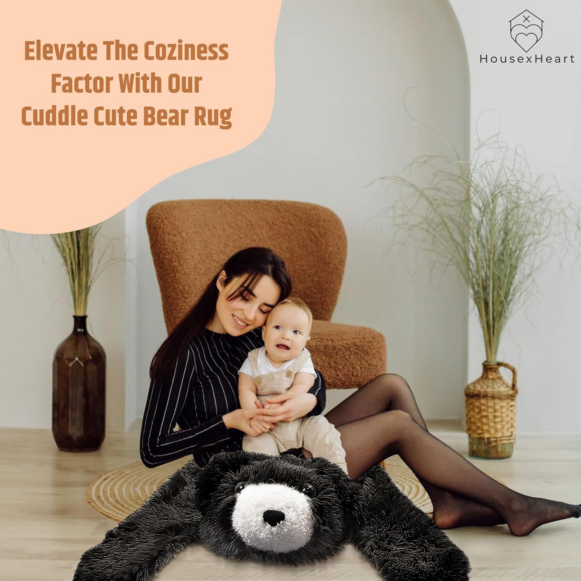 Handmade Bear Rug - Soft & Cuddly Brown Bear Floor Throw for Nursery Decor - Cozy Woodland Themed Kids Rug - Newborn Baby Essential Gift - Perfect for Nursery, Playroom or Toddler Bedroom (Shadow Black)