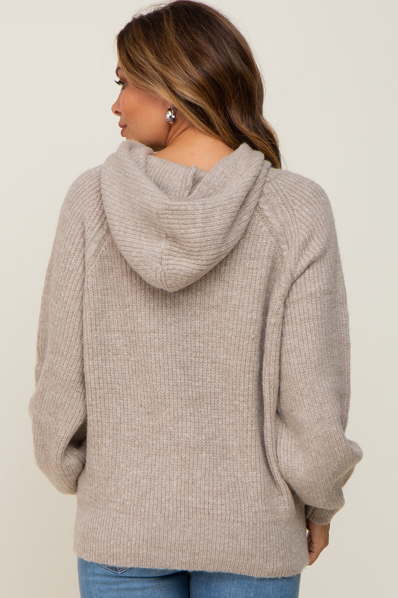 Cozy Beige Maternity Hoodie - Soft & Stretchy Pregnancy Sweater for Women | Perfect for Casual Wear, Nursing & Maternity Photos