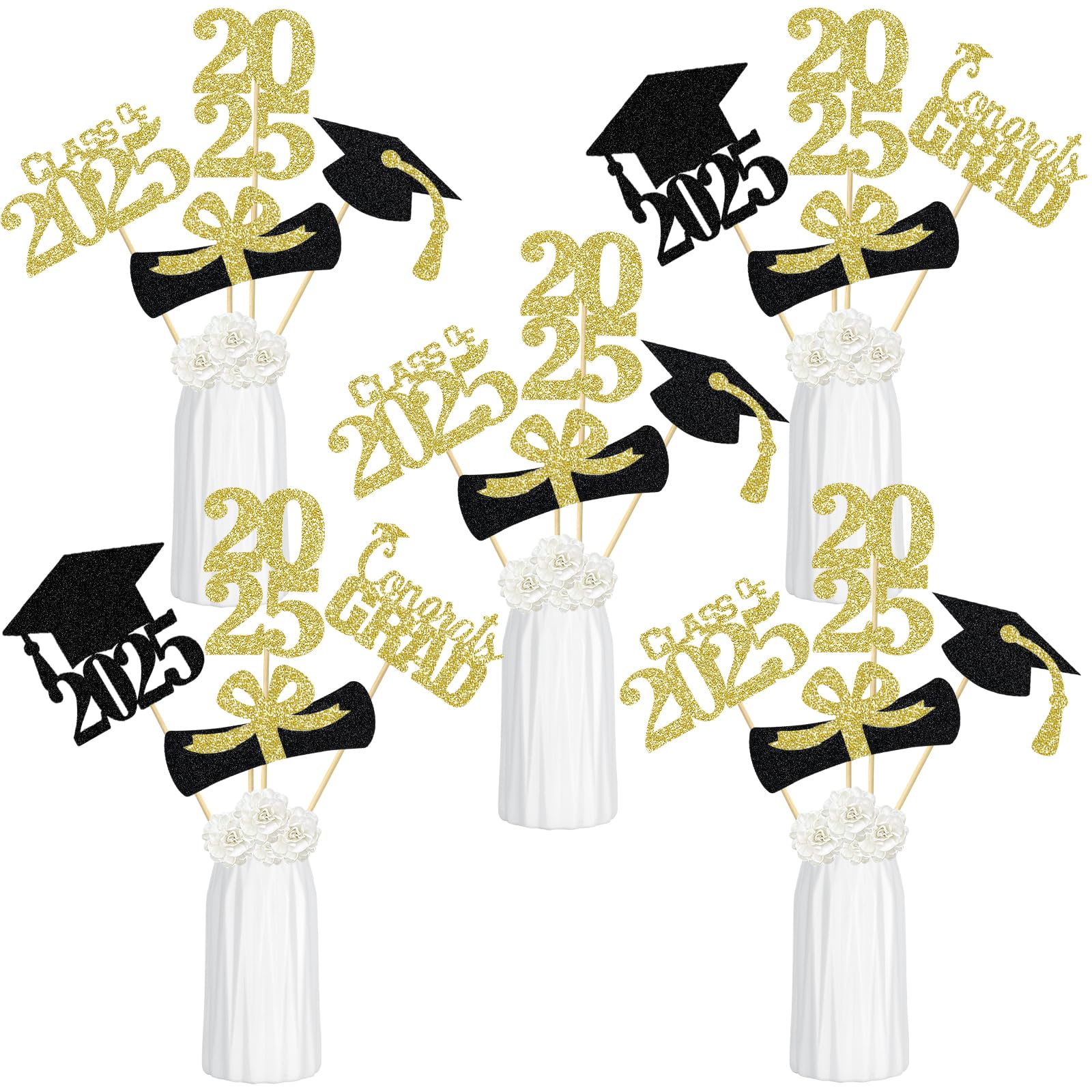 2025 Gold Graduation Party Centerpieces - Class of 2025 Table Decorations, Elegant Graduation Table Toppers & Centerpiece Sticks for Graduation Ceremony, Banquet, and Photo Backdrop Decor