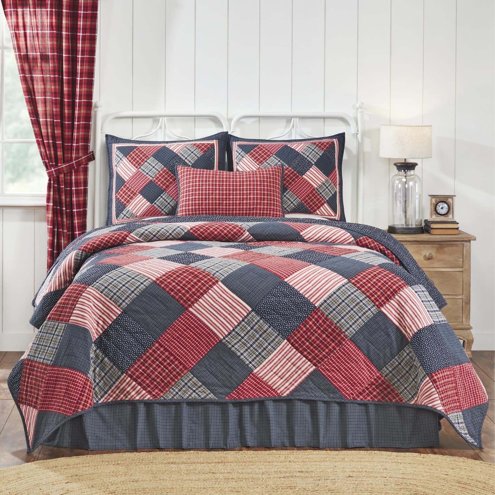 Bella Taylor Home Primitive Country Americana Revere Red White Blue Patriotic Quilted Bedding Set - 4 Piece Twin Size Quilt Collection for Farmhouse & Cottage Style Bedrooms | Perfect for 4th of July, Memorial Day & Patriotic Home Decor