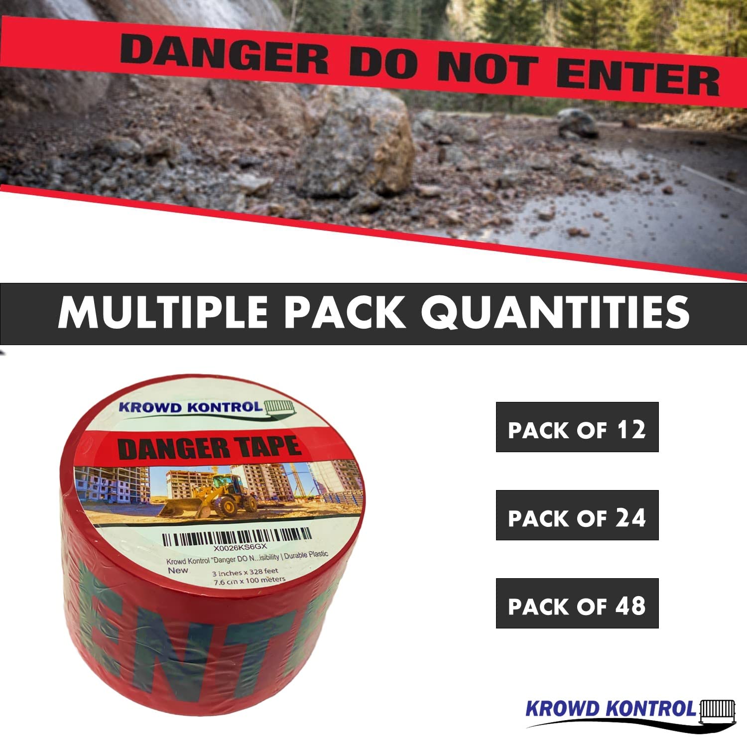 Danger Do Not Enter Barricade Tape - 328 Feet Roll, 3 Inch Wide Red Safety Hazard Warning Tape (24 Pack) - Police, Halloween, Party Decoration | Perfect for Construction Sites, Crime Scenes & Event Safety Barriers