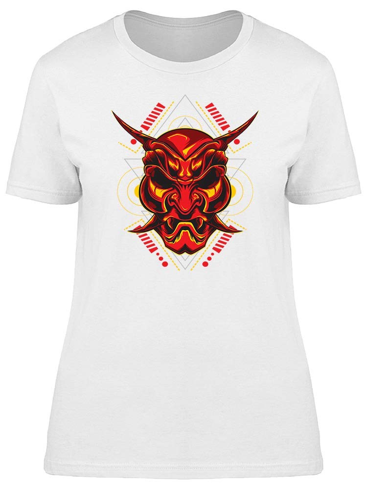 Dead Red Demon Mask T-Shirt for Women | Gothic Horror Graphic Tee | Perfect for Halloween, Cosplay & Alternative Fashion