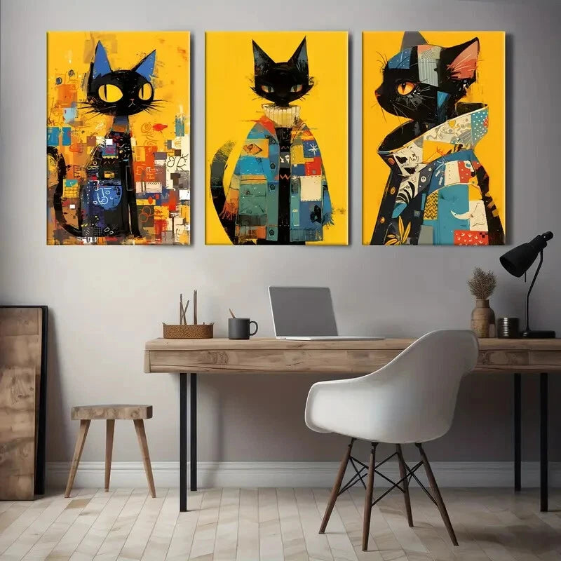 3-Piece Cat Metal Wall Art Prints - Ready to Hang Decorative Paintings for Living Room, Bedroom & Office Decor