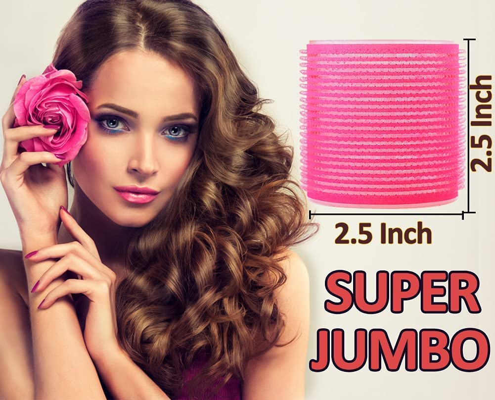Jumbo Hair Rollers 6-Pack - Large Self-Grip Salon Hair Curlers for Women & Girls - Perfect for Voluminous Curls, Beach Waves & Salon-Styled Hair at Home