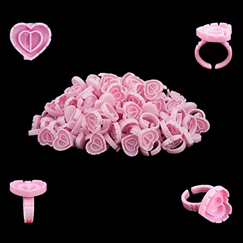 BUCICE 100Pcs Disposable Eyelash Extension Glue Rings - Heart Shaped Lash Blossom Adhesive Cups for Professional & DIY Lash Application (Pink) | Perfect for Salons, Home Use & Beauty Enthusiasts