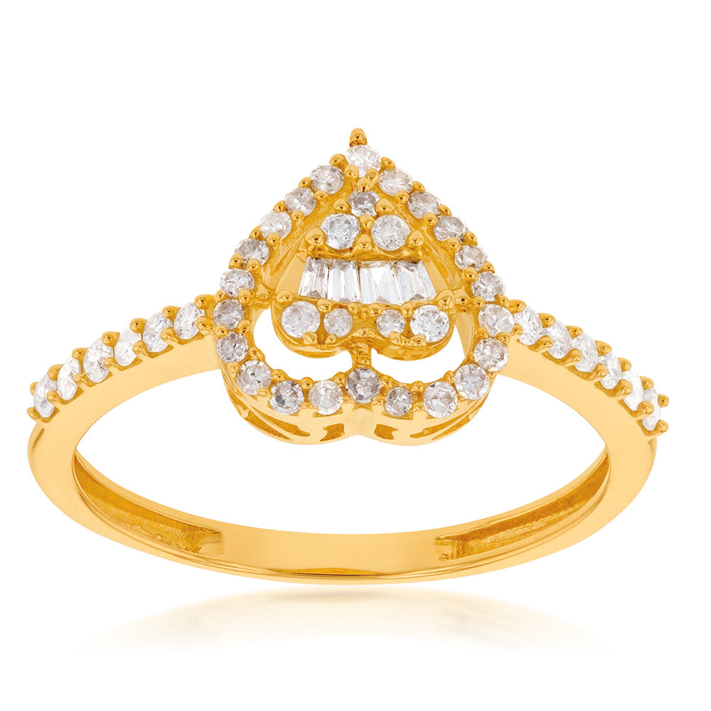 14K Yellow Gold 1/3 Carat Diamond Heart Ring - Elegant Valentine's Gift for Her, Anniversary Jewelry, Romantic Proposal Ring for Girlfriend