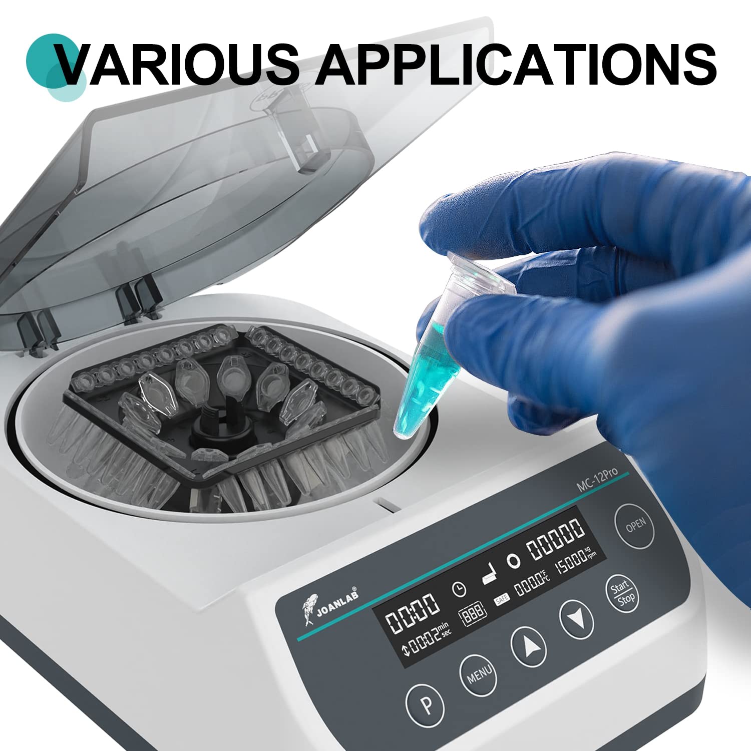 High-Speed Lab Centrifuge Machine - 12,000 RPM Bechtop Microcentrifuge with 3-in-1 Rotor for 0.2/0.5/1.5/2mL Tubes | Ideal for DNA/RNA Extraction, Blood Sample Processing & Laboratory Research
