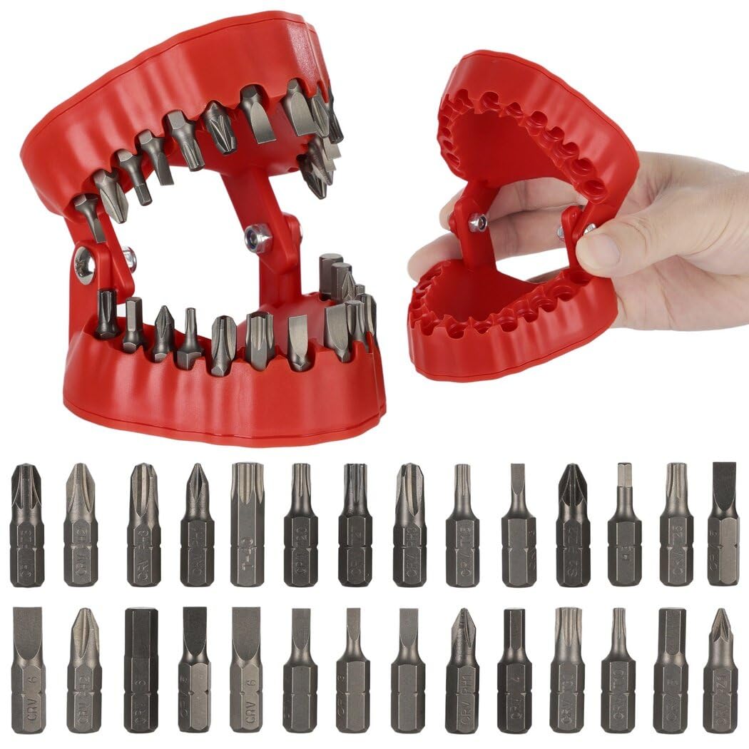 Homaisson Denture Drill Bit Holder with 28 Bits - Teeth-Shaped Magnetic Storage Box & Quick Change Organizer - Portable 1/4