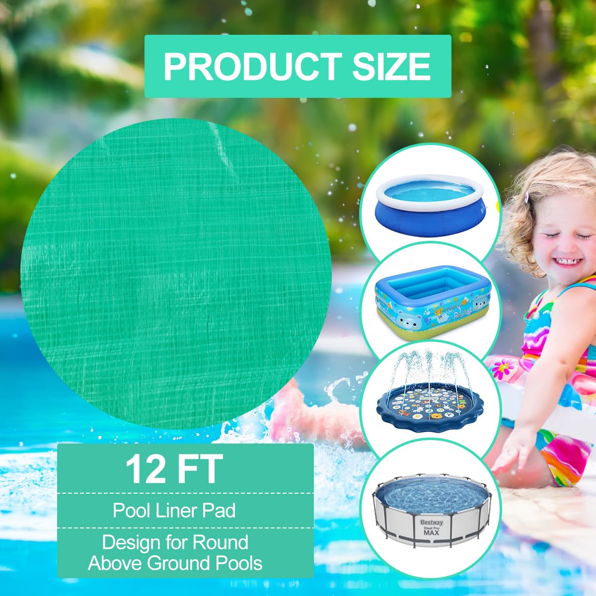 12 Ft Heavy Duty Round Swimming Pool Ground Cloth - Durable Above Ground Pool Liner Pad & Protector Mat for Inground/Above Ground Pools - Perfect for Backyard, Lawn Protection & Summer Pool Parties