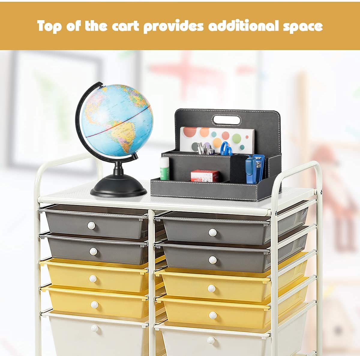FANTASK 12-Drawer Rolling Storage Cart with Wheels - Multipurpose Mobile Organizer for Tools, Crafts, Office Supplies & Beauty Products - Perfect for School, Home, Office & Salon Organization (Yellow)