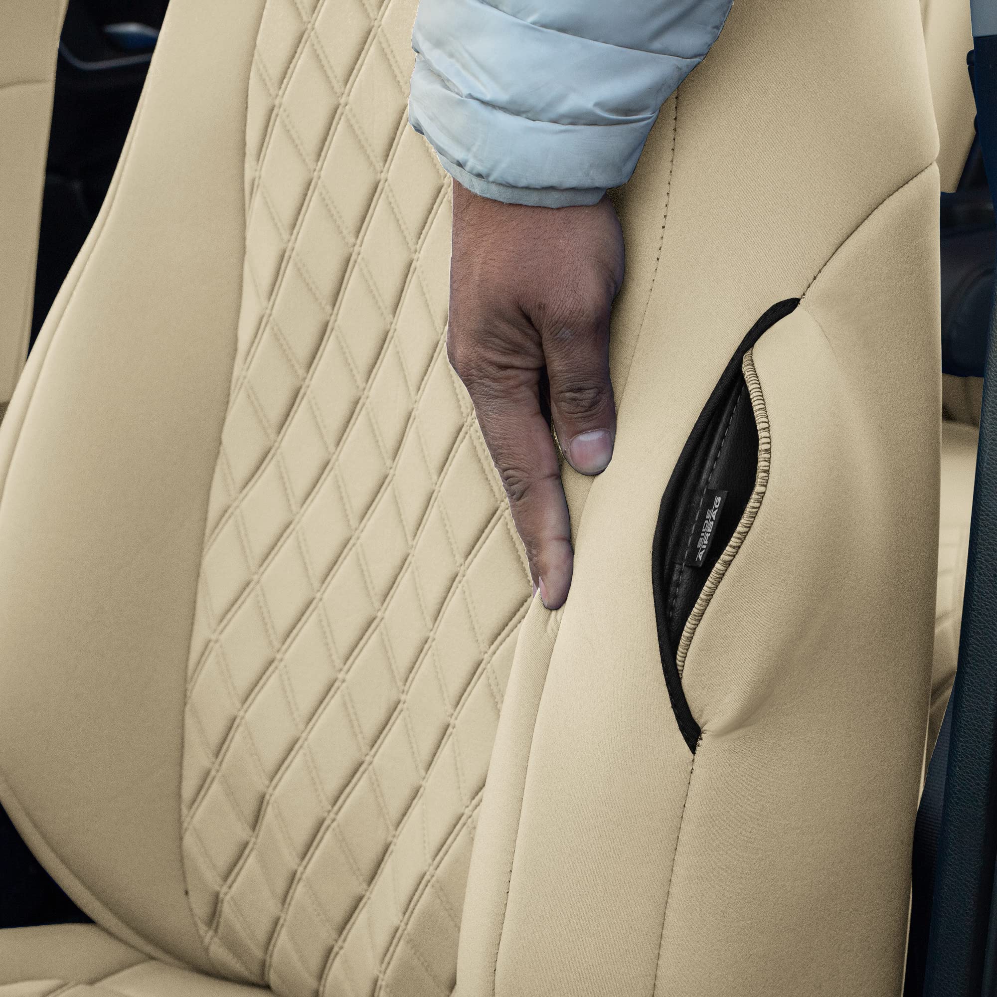 Custom Fit Neoprene Seat Covers for Honda CR-V LX/EX/EX-L (2017-2022) - Waterproof Neosupreme Full Set in Solid Beige | Perfect for Road Trips, Daily Commutes & Pet Protection