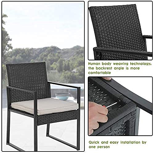 3-Piece Outdoor Patio Furniture Set - All-Weather Wicker Bistro Table with Rattan Chairs & Thick Cushions - Patio Conversation Set with Tempered Glass Coffee Table - Perfect for Backyard, Poolside, Garden Lounge & Outdoor Entertaining