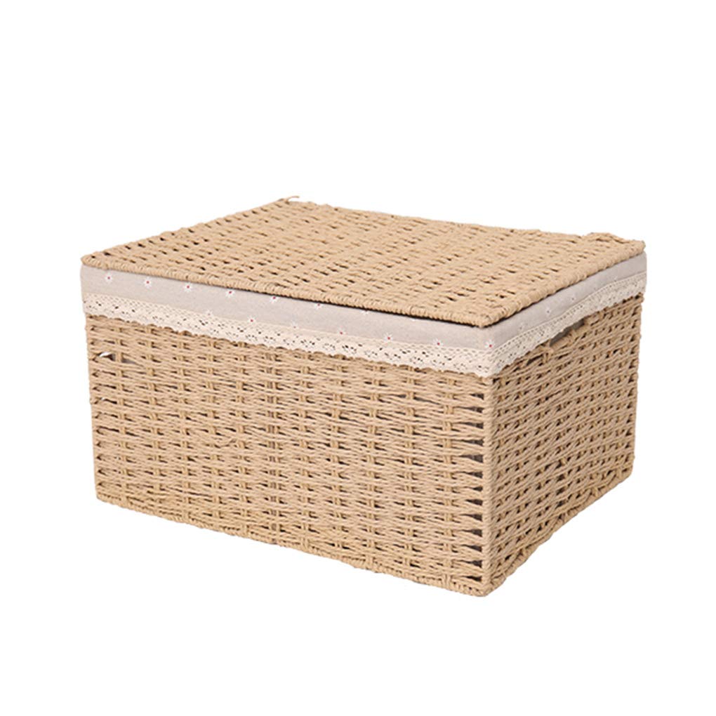 Hand-Woven Rattan Storage Basket with Lid - Stylish Fabric Lined Desktop Organizer for Snacks, Office Supplies & Home Decor | Perfect for Living Room, Bedroom & Workspace Organization