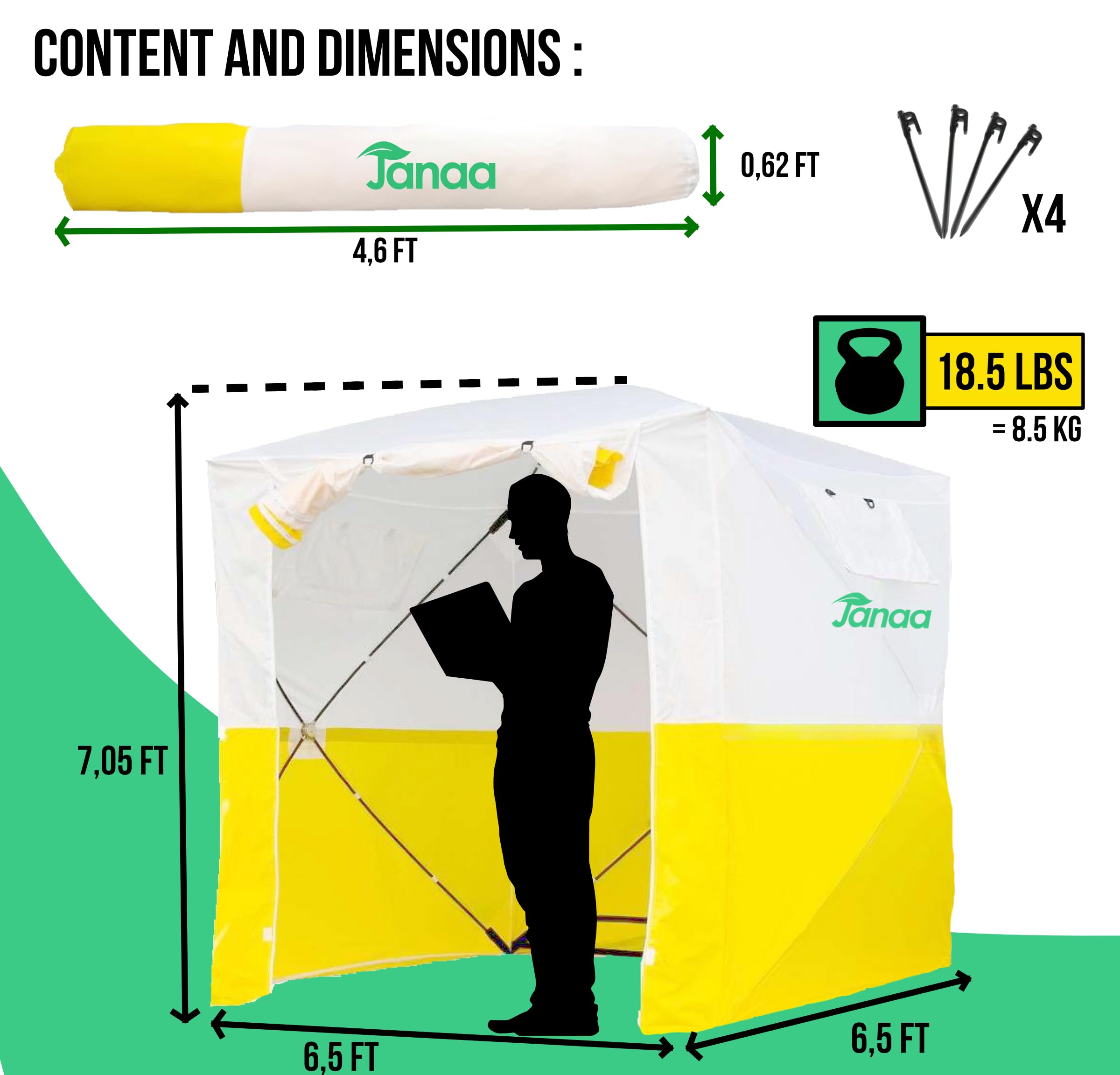JAX3 Professional Pop Up Work Tent - 6.2x6.2x7.05 Ft UV50+ Waterproof Instant Setup Tool-Free - Heavy Duty Commercial Shelter for Outdoor Work, Fiber Optic Splicing, Construction & Camping
