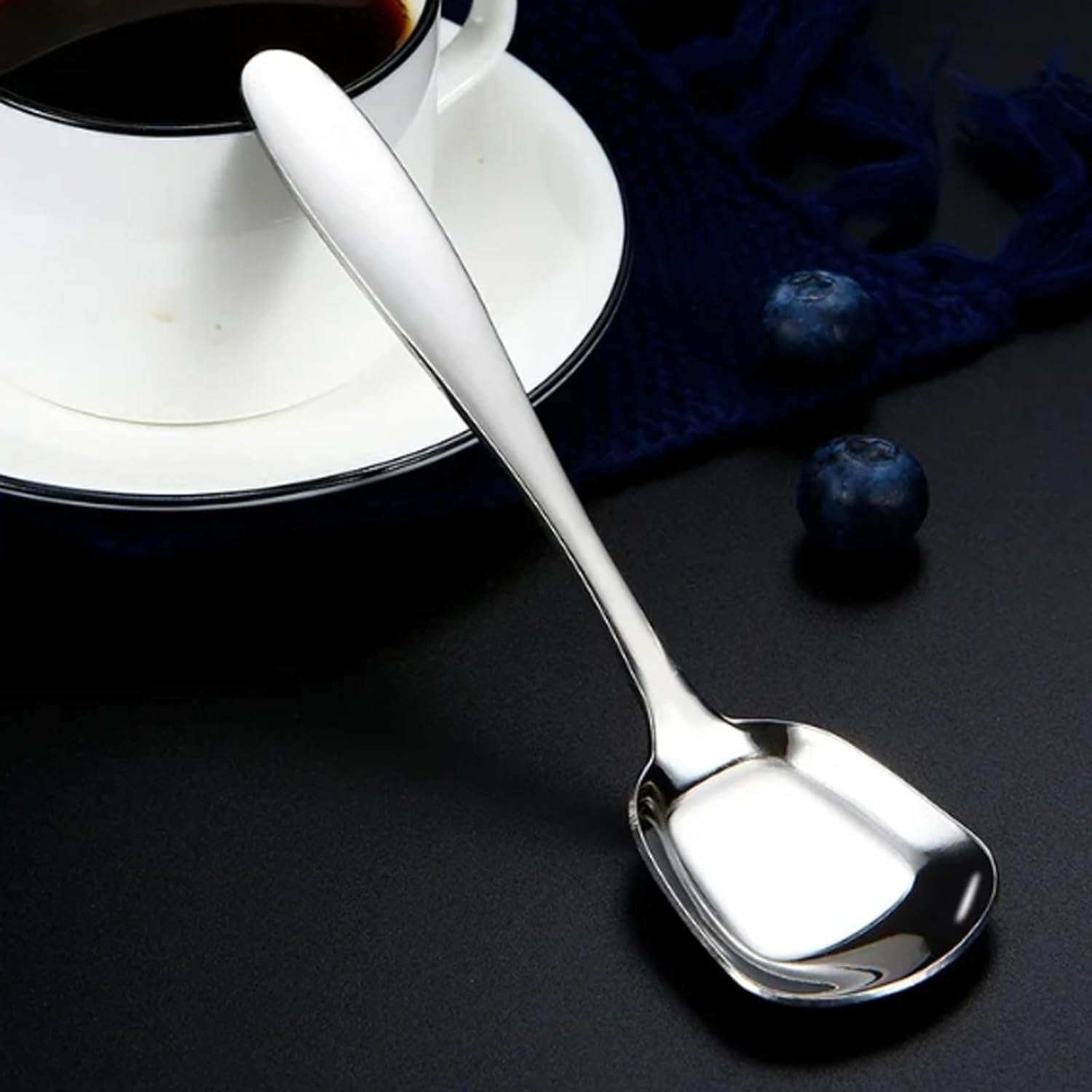 5PCS Square Head Stainless Steel Spoons - Elegant Dessert Spoons for Cake, Ice Cream & Coffee - Durable 18/8 Stainless Steel Flatware Set for Restaurants, Weddings & Home Dining