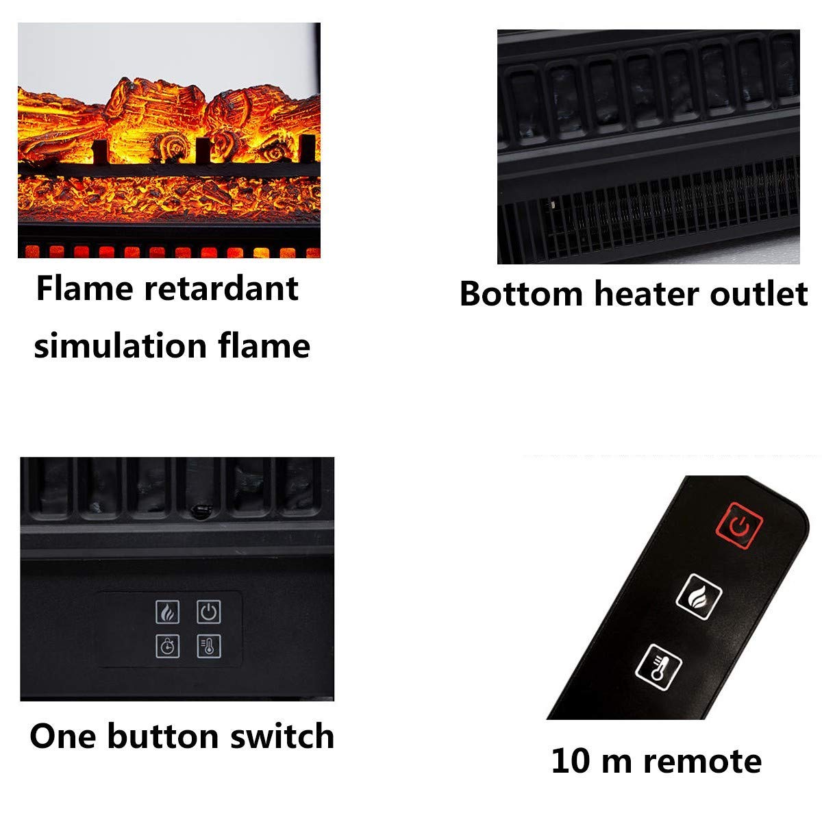 Electric Fireplace Heater with Remote Control & Mantel Surround - Freestanding Stove for Living Room, Bedroom & Office - Realistic Flame Effect & Adjustable Heat Settings