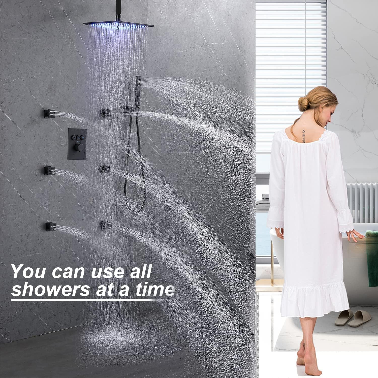Premium Matte Black Enga Shower System with 12