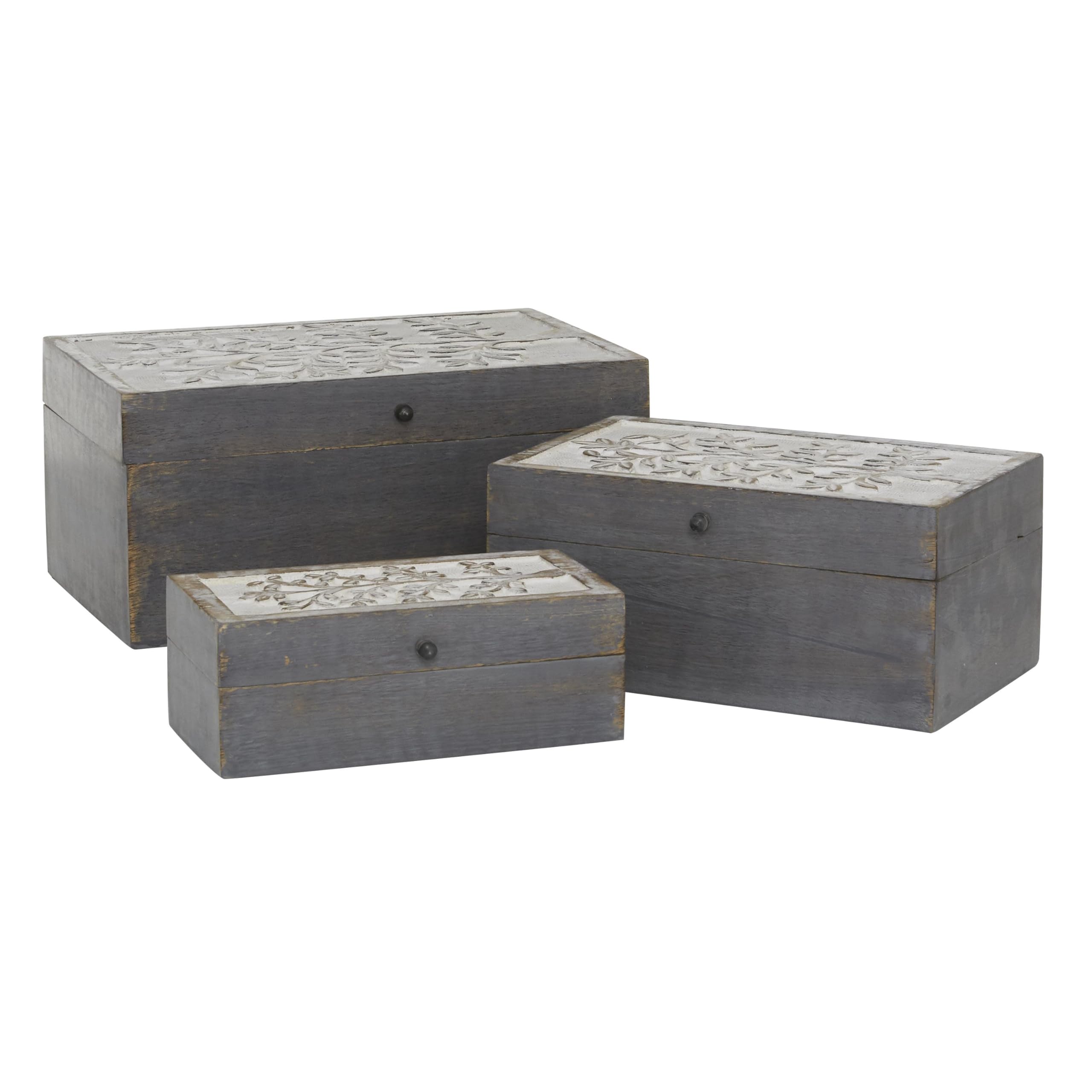 Deco 79 Wooden Floral Decorative Storage Box Set of 3 - 8
