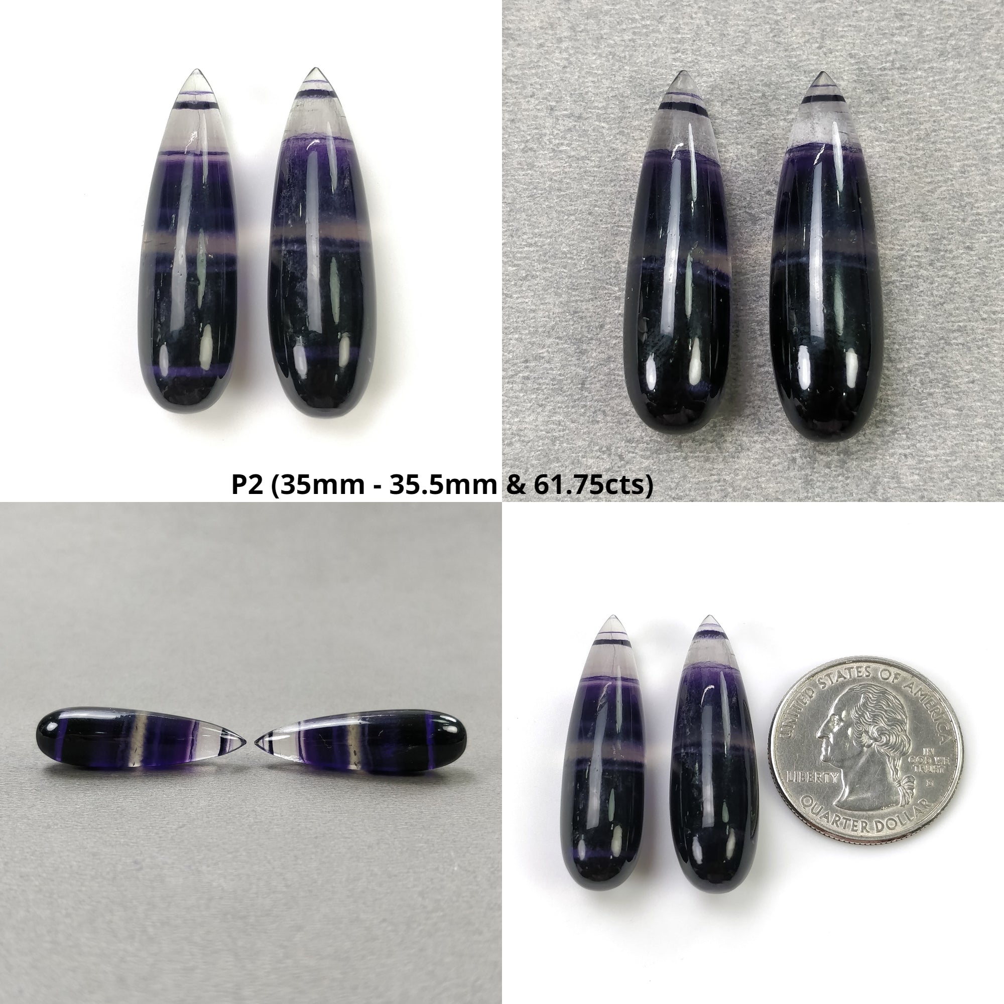 Natural Untreated Bi-Color Fluorite Gemstone Cabochon Tear Drop Pair - Handmade Jewelry Making Supplies for Necklaces, Earrings & DIY Craft Projects