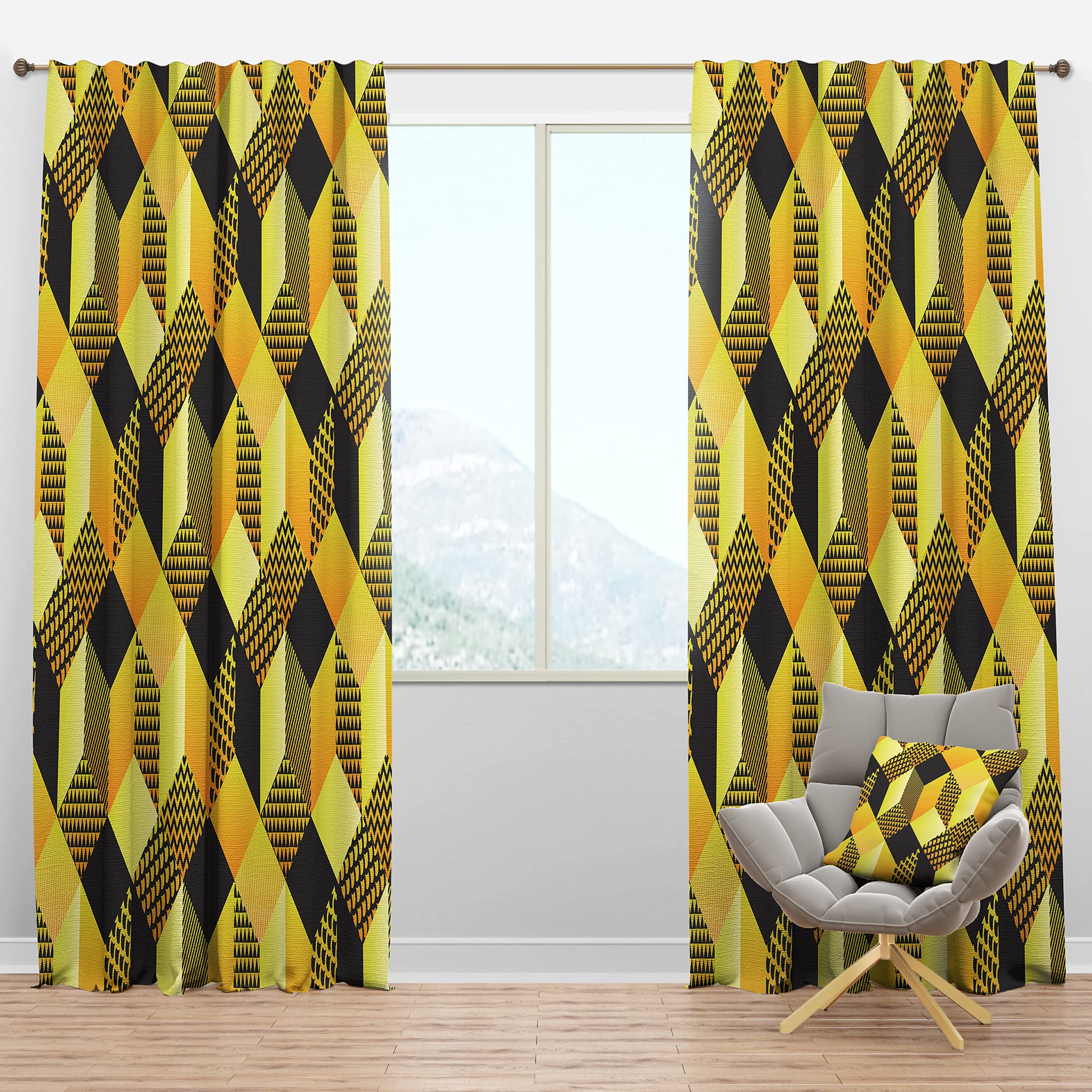 DesignQ Blackout Curtains - Thermal Insulated Retro Hexagon Pattern Window Drapes for Bedroom & Living Room - 52x90 Inches Single Panel - Noise Reducing & Energy Saving for Better Sleep & Home Decor