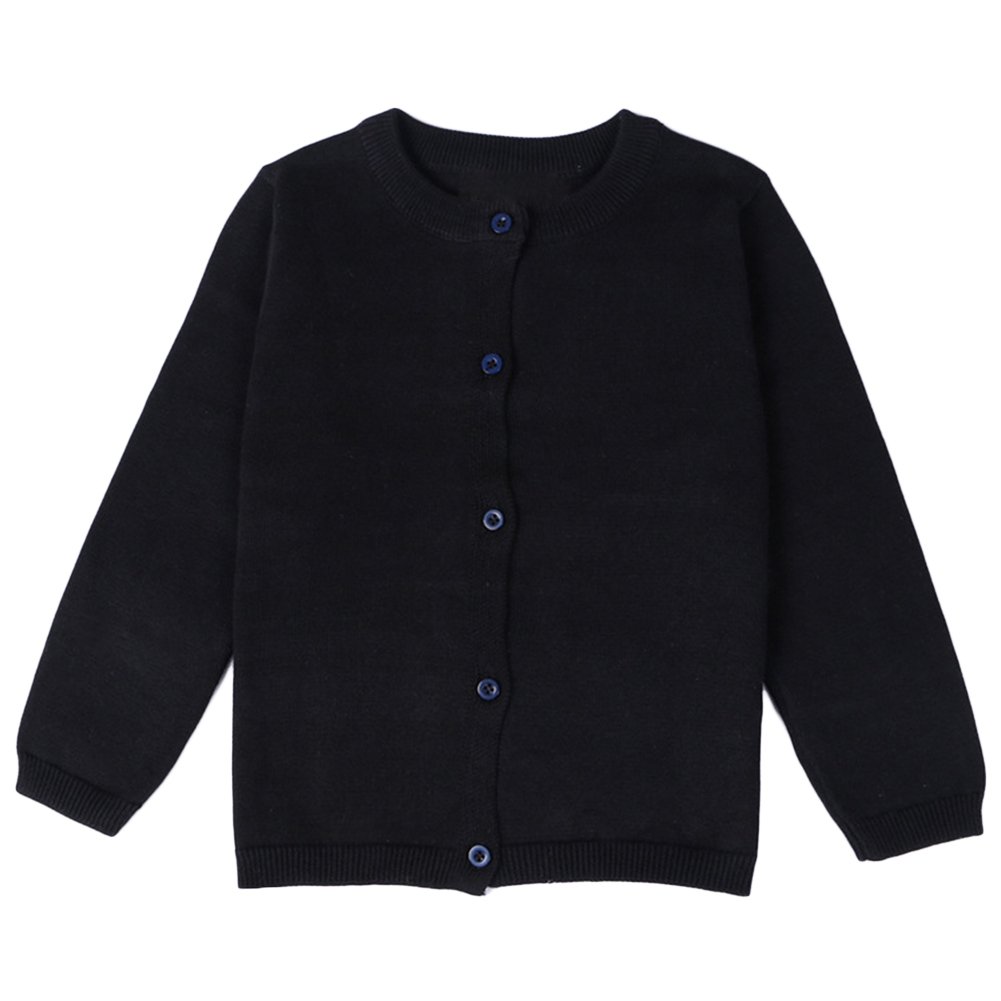 Little Girls' Basic Crew Neck Solid Fine Knit Cardigan Sweater Black Size 5T - Perfect for School, Playdates & Casual Outfits