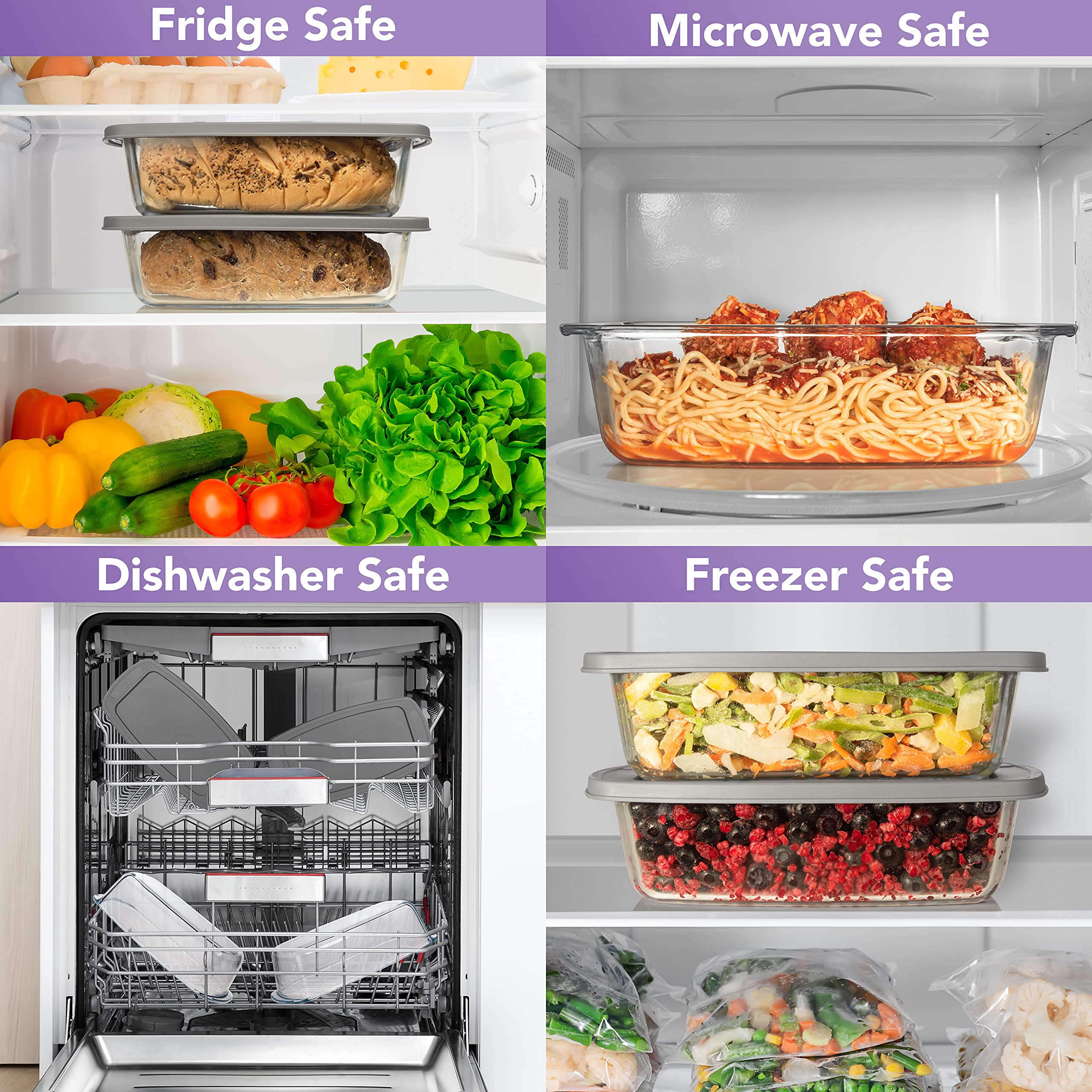Razab 7.6 Cups (1800ml/1.9 Qt) Glass Loaf Pan with Airtight BPA-Free Lids & Grip Handle - Microwave, Oven Safe Baking Dish for Bread, Cakes, Meatloaf - Perfect for Home Baking, Meal Prep & Storage