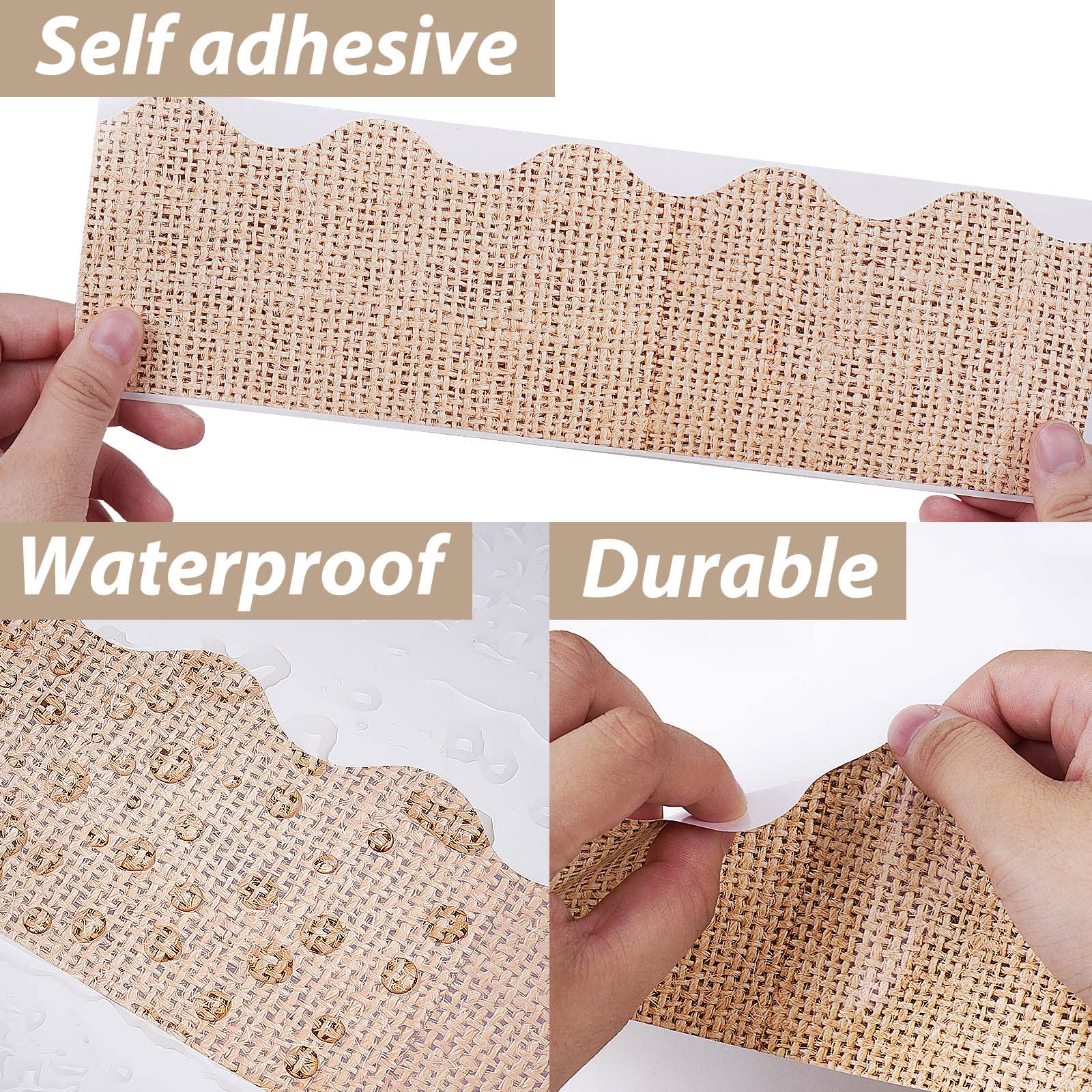 66 Feet Self-Adhesive Burlap Bulletin Board Border Trim - Scalloped Edge Decorative Stickers for Classroom, Office, Locker & Home Decor - Perfect for DIY Projects, School Displays & Wall Decoration