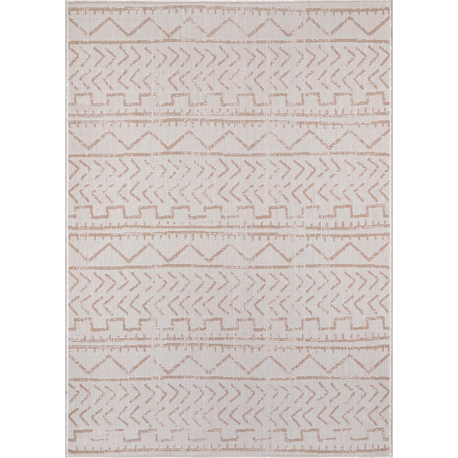 Beverly Rug Waikiki 6x9 Indoor Outdoor Washable Carpet - Water Resistant Beige & White Area Rug for Patio, Deck, Porch, Trellis | Perfect for Backyard, Poolside, and Sunroom Decor