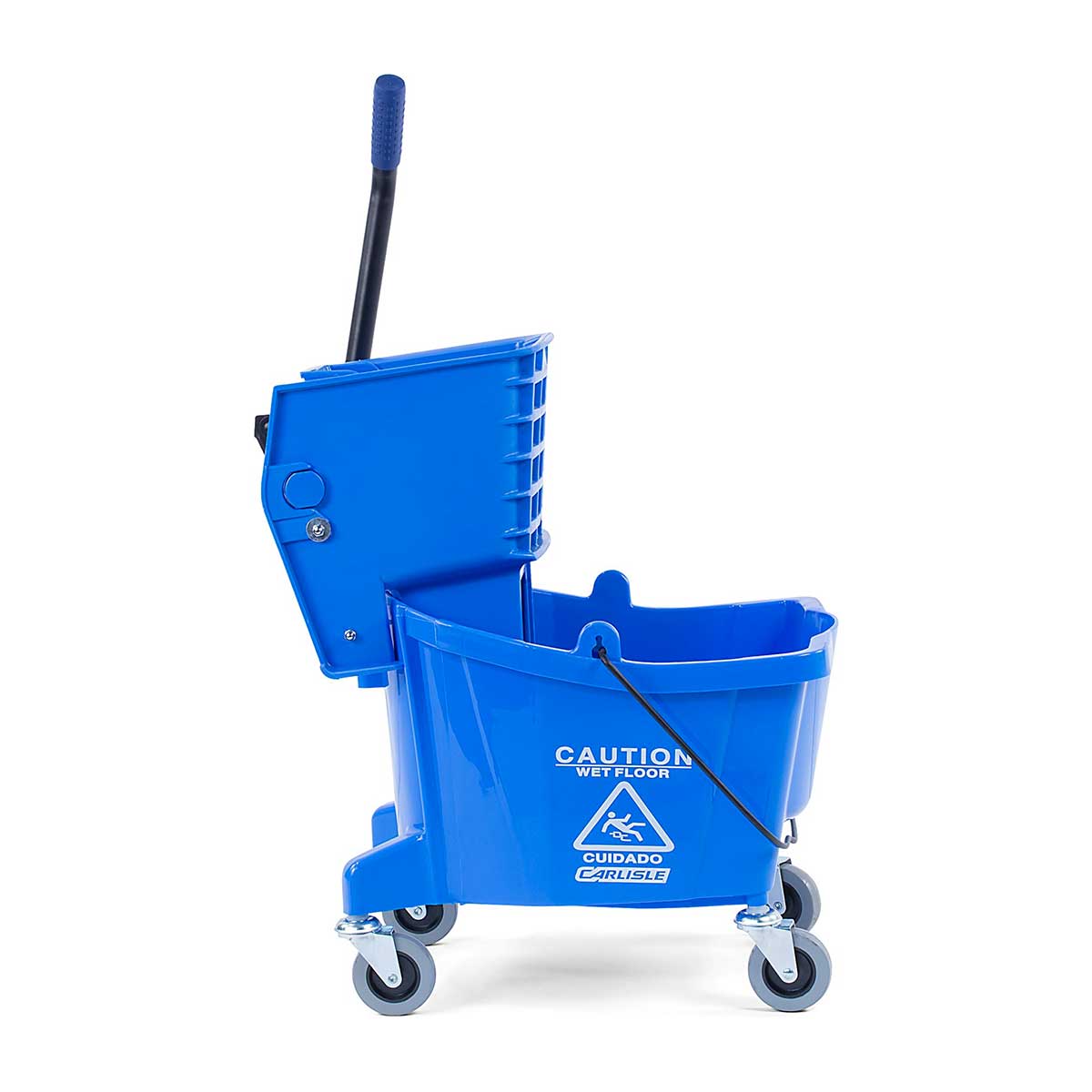 Carlisle 3690814 Flo Pac Mop Bucket with Side Press Wringer - 26 Quart Blue Commercial Cleaning Bucket for Floor Mopping in Schools, Hospitals, and Offices