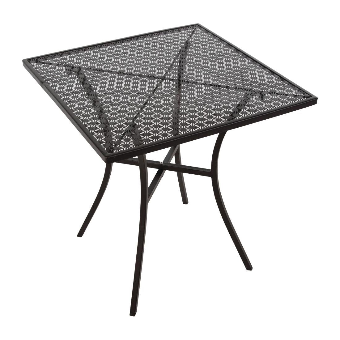 Bolero Black Steel Patterned Square Bistro Table 700mm - Outdoor Patio Dining Set for Garden, Cafe & Restaurant Use