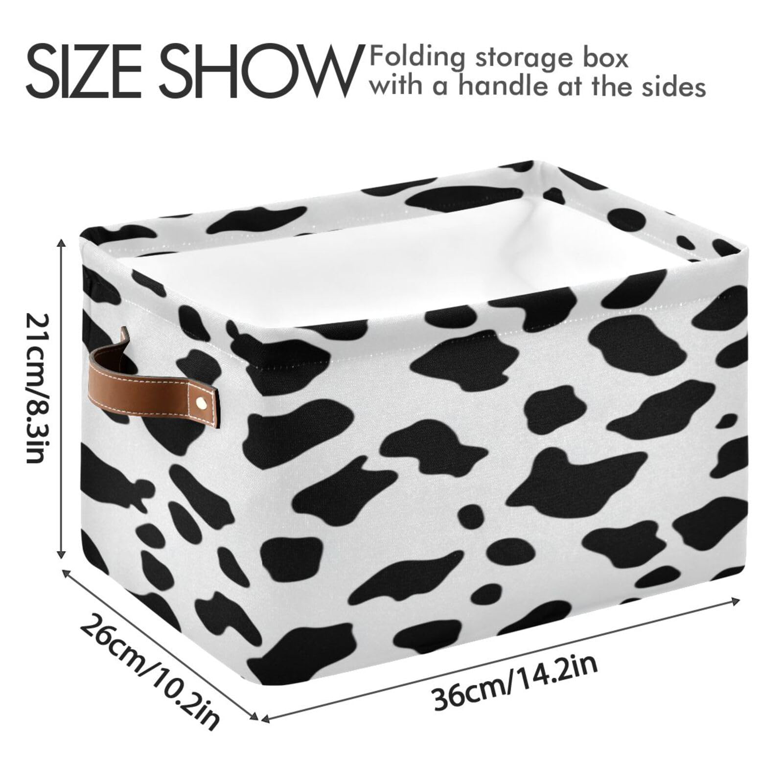 Large Fabric Storage Bins with Handles - Cow Print Collapsible Baskets for Clothes, Toys & Home Organization