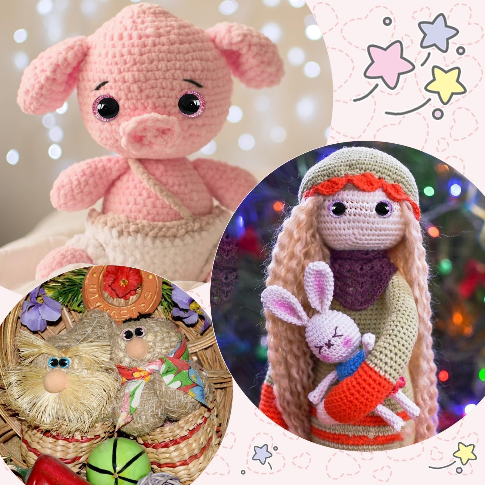 MUCUNNIA 120pcs 18mm 3D Glitter Safety Eyes for Crocheting - with Bowl Washers - Moon Shaped Amigurumi Eyes for Crochet Animals, Dolls & Stuffed Toys - Perfect for DIY Crafts & Gifts for Crochet Lovers - Ideal for Amigurumi Projects, Handmade Dolls & Plush Toys