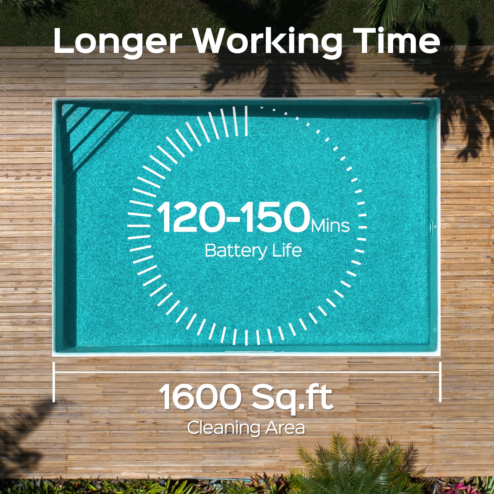Cordless Robotic Pool Cleaner for Inground Pools - 150 Min Runtime, Cleans Walls & Waterline - Perfect for Pools up to 1,600 Sq.ft