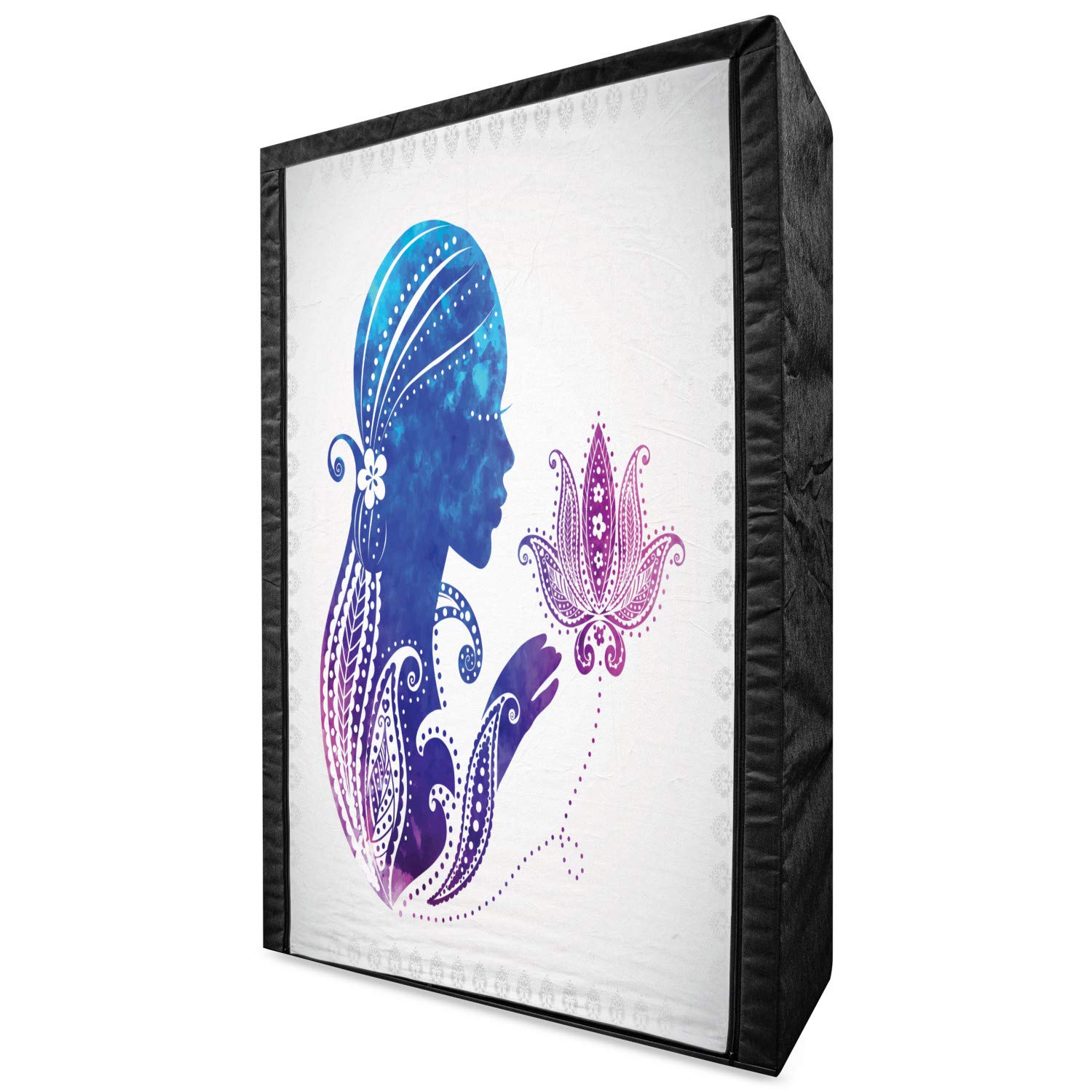 Ambesonne Portable Fabric Wardrobe for Women - Floral Hair Silhouette Design with Shelves, 42.5 Inch Clothing Organizer & Storage Closet in Purple Blue | Perfect for Bedroom, Closet Organization, Spa Meditation Room & Small Space Storage