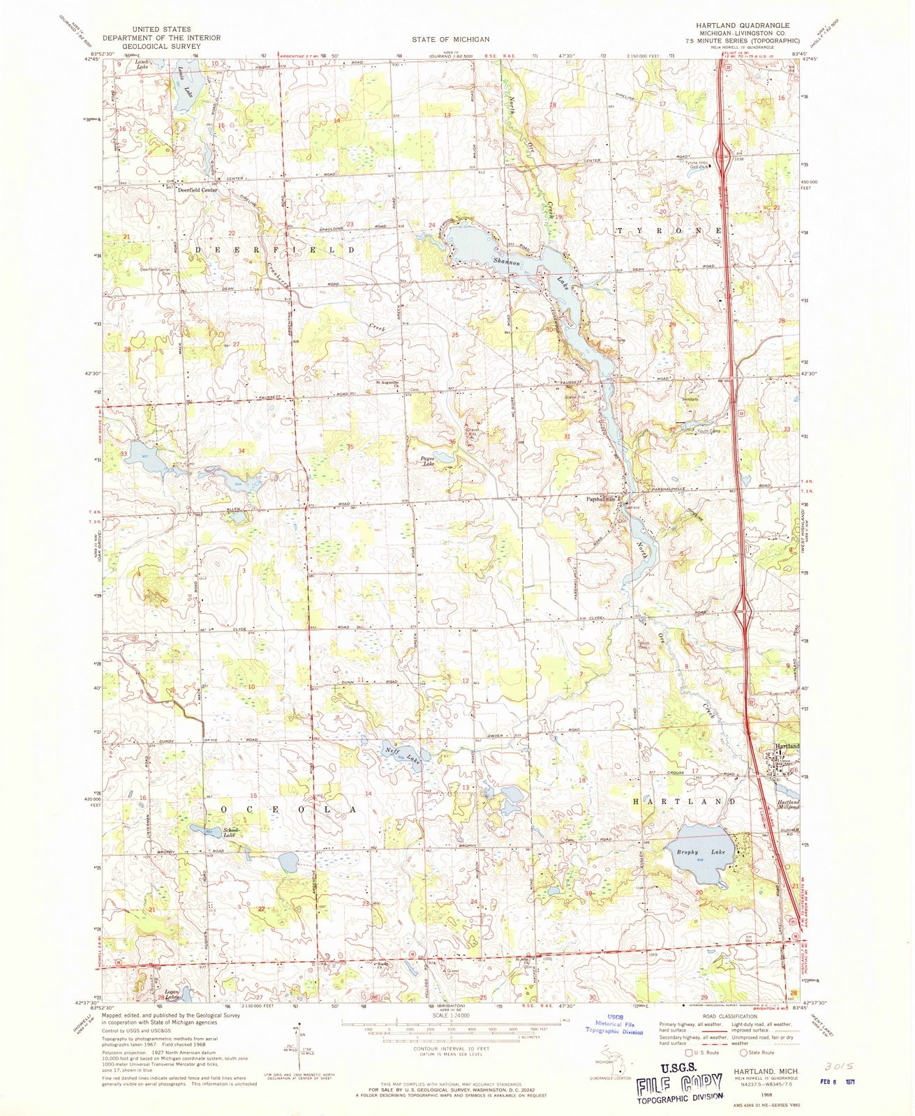1968 Hartland, MI - Vintage USGS Historical Topographic Wall Map - 35in x 44in Large Michigan Wall Art - Perfect for Home Decor, Office & Classroom Geography Display