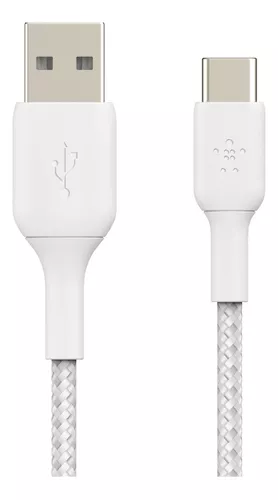 Belkin Braided USB-C to USB-A Cable 6.6ft (2M) White - Fast Charging & Data Sync for iPhone, Android, MacBook, PC & More