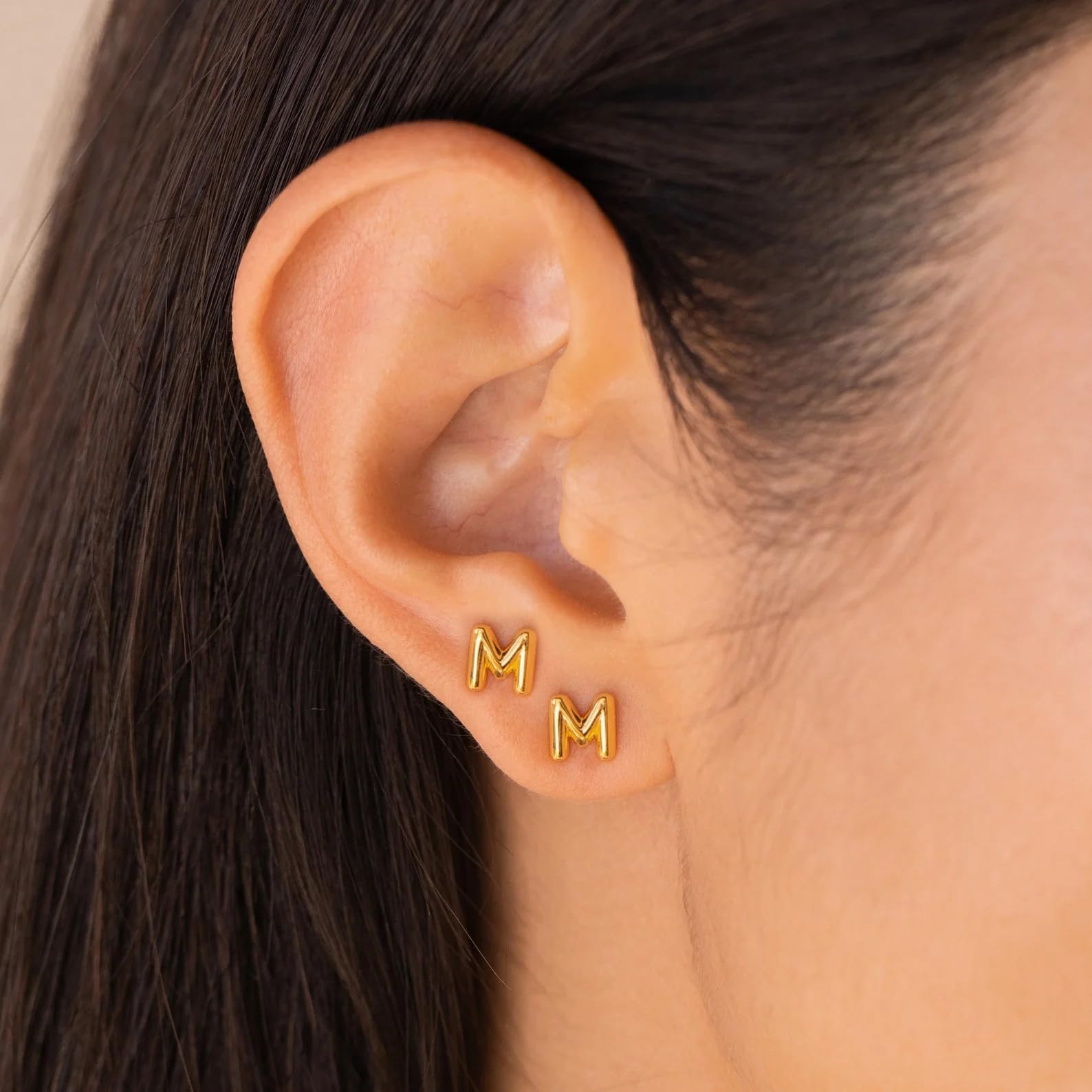 14K Gold Cubic Zirconia Bubble Initial Letter Stud Earrings for Women - Trendy Minimalist Dainty Hypoallergenic Jewelry - Perfect Gift for Her, Birthday, Anniversary & Everyday Wear