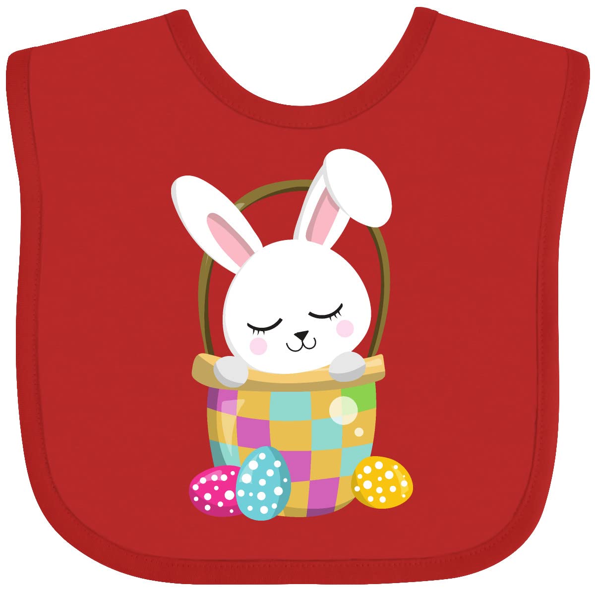 Inktastic Easter Baby Bib with White Bunny and Easter Eggs Design - Adorable Cute Bunny Feeding Bib for Infants - Perfect for Easter Celebrations, Baby Showers, and First Holiday Photos
