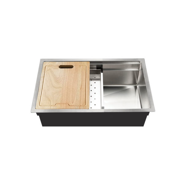 Hamat REN 2618S 18-Gauge Stainless Steel Undermount Single Bowl Kitchen Sink with Sliding Drainboard - Perfect for Modern Kitchens & Small Spaces
