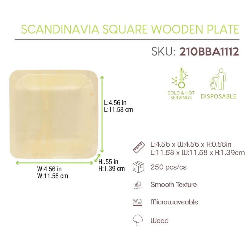 Eco-Friendly Compostable Birch Wood Square Plates - 4.5