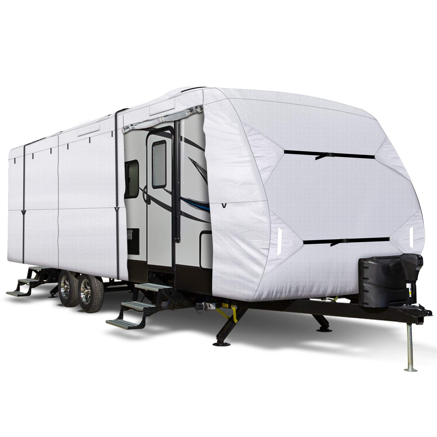 Leader Accessories Premium 210D 24'-27' Travel Trailer RV Cover with Adhesive Repair Patches | Heavy-Duty Ripstop Diamond Weave Camper Cover | All-Weather Protection for Outdoor Storage & Travel
