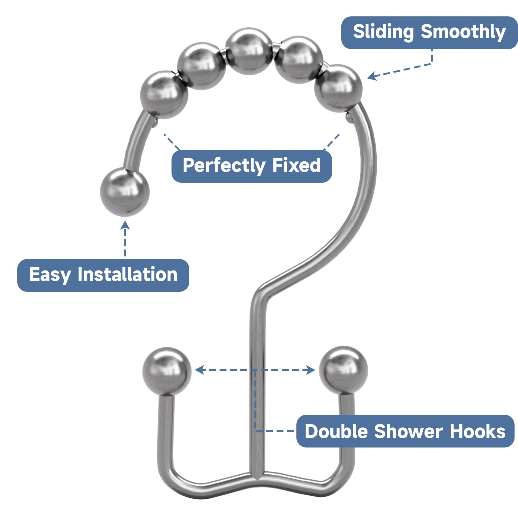 Titanker 12-Piece Shower Curtain Hooks & Rings Set with 72x72 Inch White Waterproof Shower Curtain Liner - Bathroom Decor for Home, Apartment, and Dorm Use
