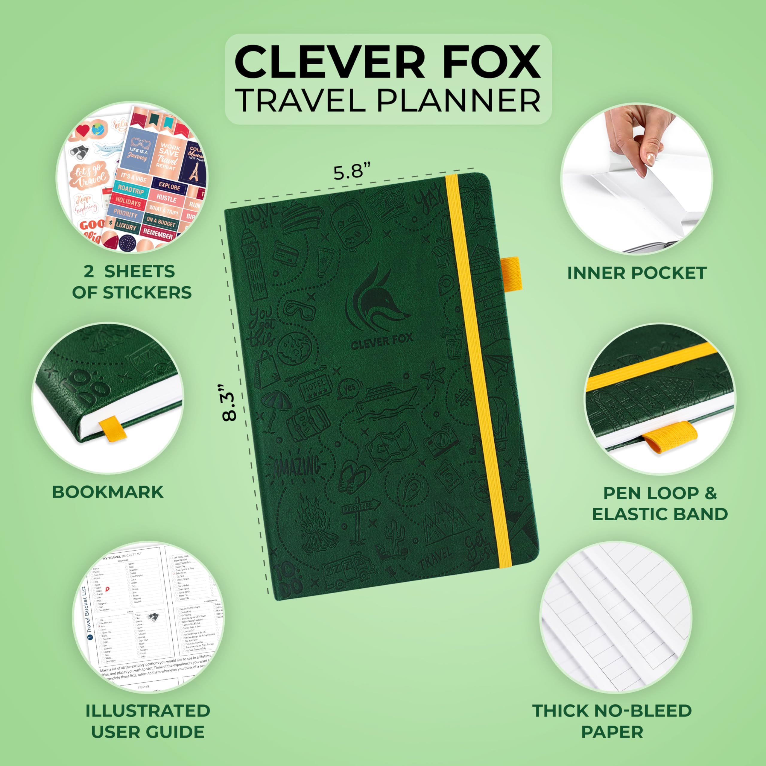 Clever Fox Travel Journal - Budget & Packing Planner for Trips | A5 Organizer (Forest Green) | Perfect for Vacation Planning