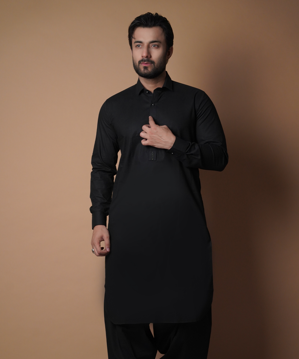 Classic Jet Black Shalwar Kameez for Men | Traditional Pakistani Outfit | Perfect for Weddings, Eid & Special Occasions